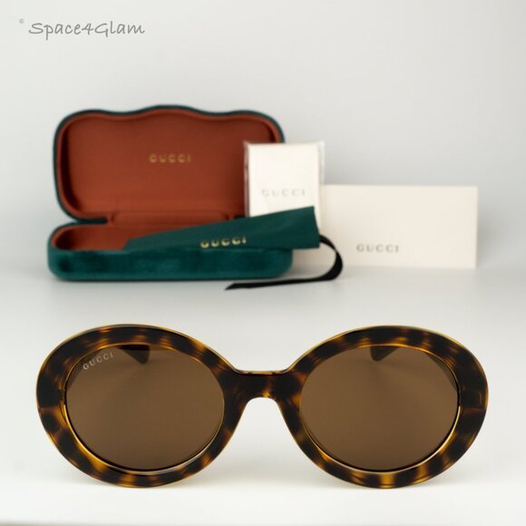 NEW Gucci GG1722SA 002 Spotted Havana Nicotine Brown Unisex Oval Sunglasses - Picture 1 of 9
